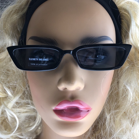 Elizabeth And James Small Black Cat Eye Slim Arm Blue Tint - Picture 5 of 5